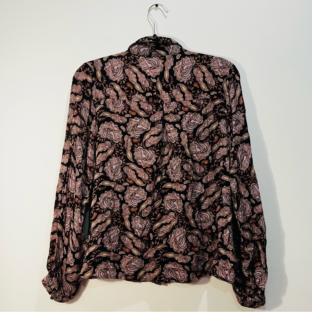 ESQUALO Paisley Floral Button Down Boho Semi Sheer Blouse Long Sleeve Top Medium - Picture 9 of 11
